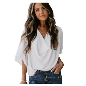 Vici Elton White Dolman Sleeve Drape Front Blouse Top Medium